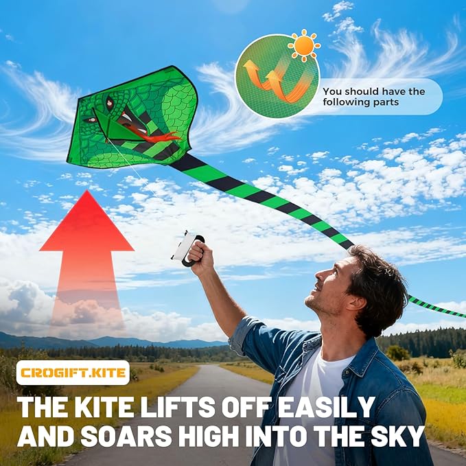 4 Pack Kites - Large Fire Dragon Kite Green Snake Devil Fish Red Mollusc Octopus with Long Colorful Tail for Kids Adults Beach Toy Gifts Outdoor Game Activities
