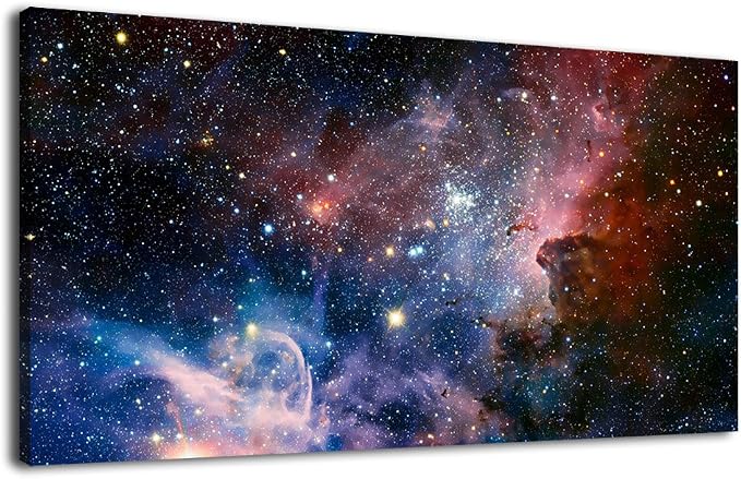 arteWOODS Canvas Wall Art Galaxy Nebula Starry Cosmic Painting Pictures Panoramic Canvas Arotwork Universe Stars Outer Space Wall Art for Home Office Decoration Framed Ready to Hang 20" x 40"