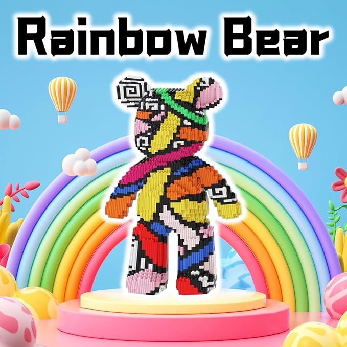Rainbow Graffiti Bear Micro Building Blocks Set(3688Pieces) Animal Winktoys Blocks Bear Building Blocks Gift for Adult and Kid