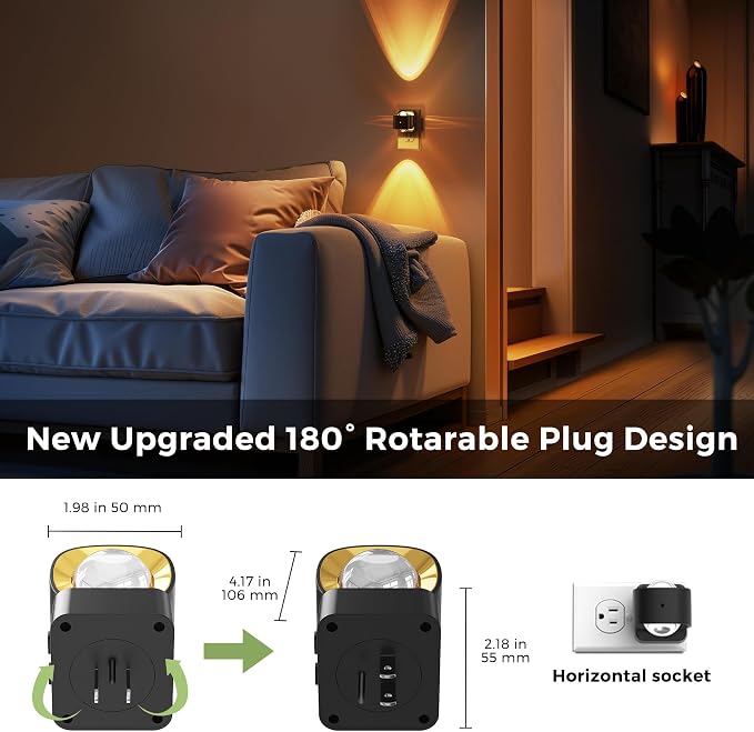 L LOHAS LED Night Light Projector, Night Lights Plug into Wall 3CCT | 2000K/3000K/5000K Adjustable Color Temperature Nightlight, Rotating Nightlight with Light Sensor for Kids, Bathroom, 1 Pack