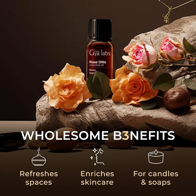 Rose Essential Oils for Skin Use & Lavender Essential Oil for Diffuser Set - Aromatherapy Grade Essential Oils Set - 2x0.34 fl oz - Gya Labs