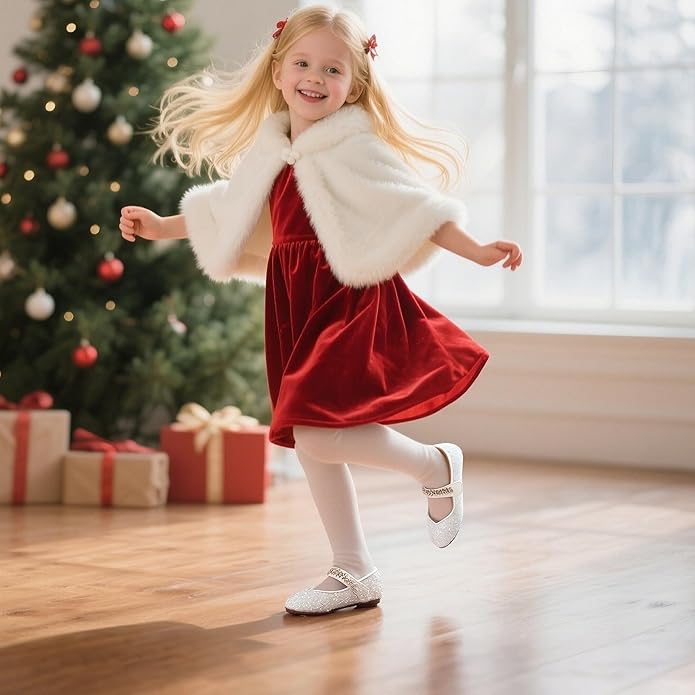 THEE BRON Mary Jane Ballet Flats - Girls' Dress Shoes with Hook & Loop Closure