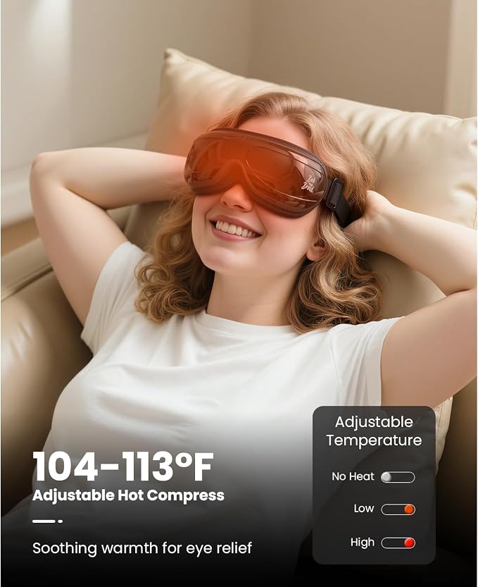 BOB AND BRAD Eye Massager with Heat, Birthday Gifts for Women Men FSA Eligible HSA, Eye Mask with Remote Control, Headache Massager for Migraines Dry Eye Stress Relief Improve Sleep, EyeOasis 2 Plus