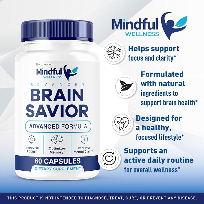 (3 Pack) Mindful Wellness Advanced Brain Savior Capsules, Official Mindful Wellness Supplement Pills, Mindful Wellness Support Capsules Premium Formula - All Natural Pills, 180 Capsules for 3 Months