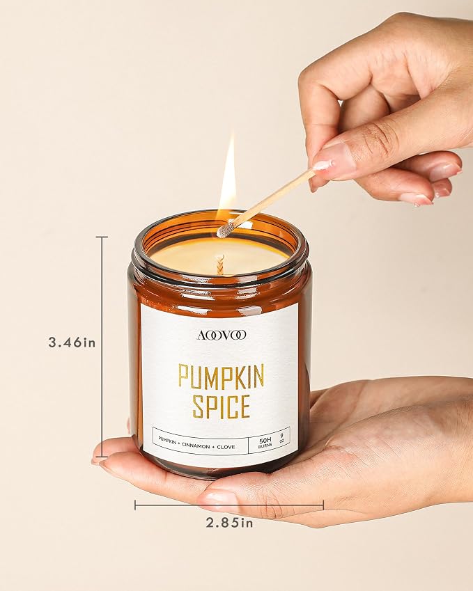 AOOVOO Pumpkin Spice Candles - 9 oz Scented Candles, Aromatherapy Candle, Soy Candle for Home Scented