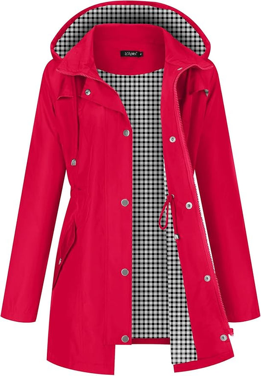 LOMON Women Waterproof Outdoor Hiking Raincoat Women Lined Rain Jacket Lightweight Hooded Jackets Trench Coats