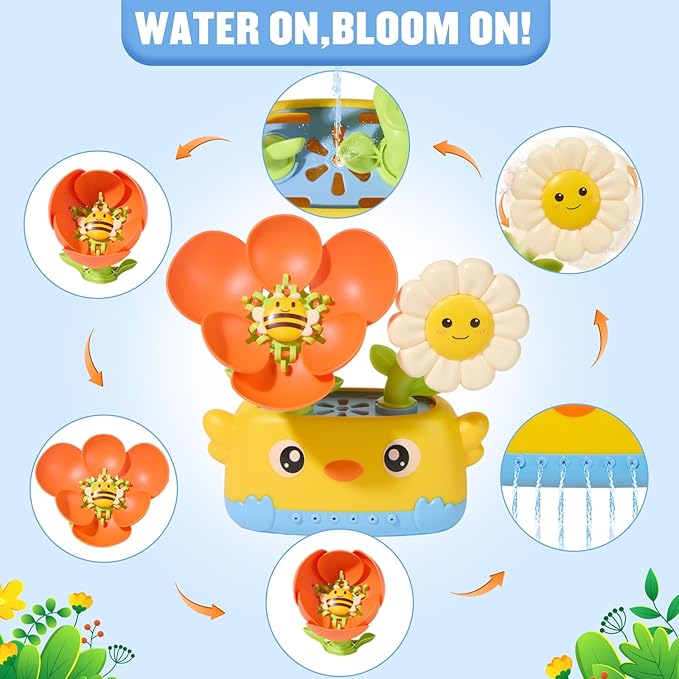 Baby Bath Toys for Kids Ages 1-3 Mold Free Bath Toys for Toddler 2-4 Bathtub Water Toys for Babies 18+ Months, Watering Can Bath Boats Spoon & No Hole Bath Toy with Mesh Bags for Boys Girls Gifts