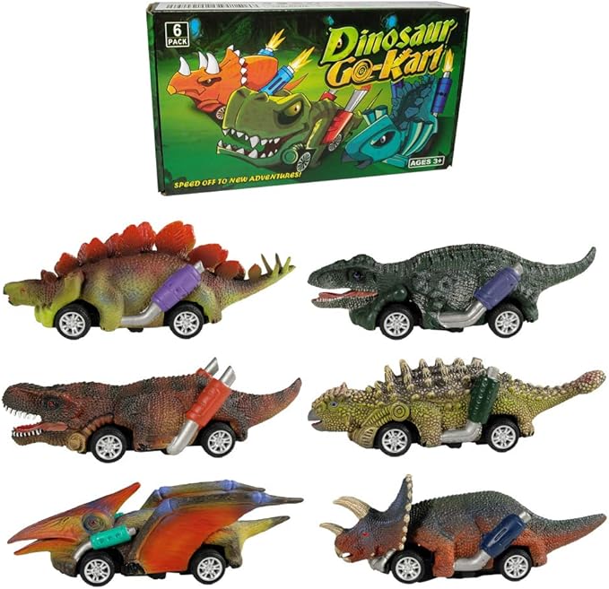 DINOBROS Dinosaur Toy Pull Back Cars,6 Pack Dino Toys for 3 Year Old Boys Girls and Toddlers,Boy Toys Age 3,4,5 and Up,Pull Back Toy Cars,Dinosaur Games with T-Rex