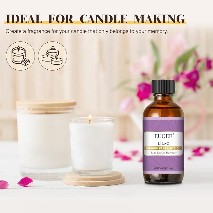 EUQEE 60ml Lilac Fragrance Oil with Glass Dropper for Diffuser(2.02 Fl oz) | Essential Oils for DIY Soap,Bath Bombs,Room & Linen Sprays