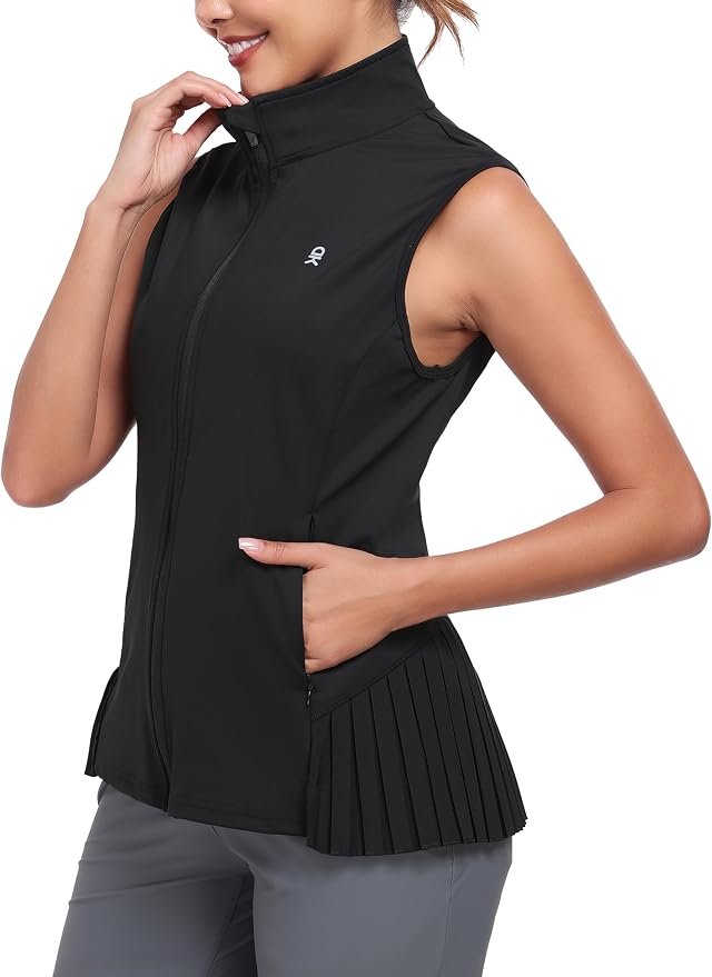 Little Donkey Andy Women's Golf Vest Outerwear | Pleated Hem Sleeveless Athletic Jacket for Running Yoga Tennis