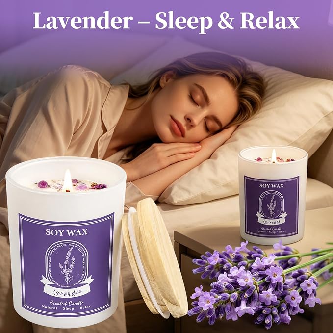 Lavender Scented Candle, Candles for Home Scented, 5.2 oz Soy Candles for Aromatherapy, Natural Hand-Poured, Relaxing Lavender Scent, Gift for Women Mom