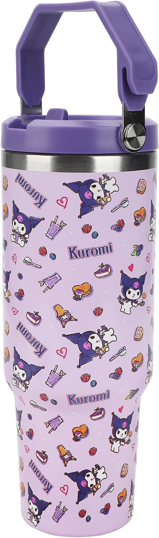 Bioworld Kuromi Purple All-Over Print 40 Oz Stainless Steel Tumbler With Handle