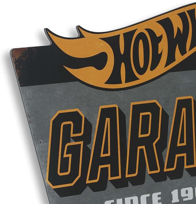 Mattel Hot Wheels Garage Metal Sign - Vintage Hot Wheels Sign for Garage, Bedroom or Man Cave
