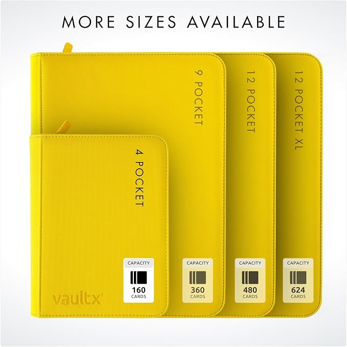 Vault X 4 Pocket Zip Binder, 160 Cards, Exo-Tec Material, 20 Side-Loading Pages (Yellow)