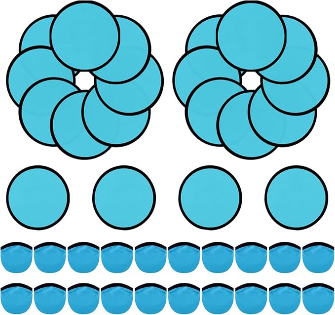 20PCS Foldable Flying Disc Fans with Bags, 9.8'' DIY Handheld Black Egde Fabric Folding Fan for Outdoor Game Activities Birthday Party Favors Gifts, Light Blue