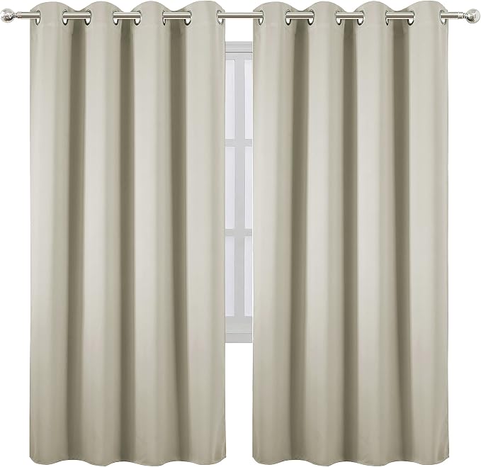 LEMOMO Light Beige Thermal Blackout Curtains/52 x 72 Inch/Set of 2 Panels Room Darkening Curtains
