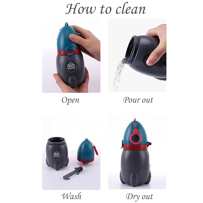 Pots Travel Urinal Portable Urinary Training Emergency Toilet for Camping Car Travel Outdoor Park Kids Boy Girl Rocket Design Grey and Light Blue 370ML