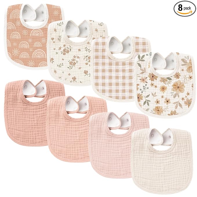 Konssy Muslin Baby Bibs 8 Pack Baby Bandana Drool Bibs Cotton for Unisex Boys and Girls, Soft Absorbent Set for Teething and Drooling