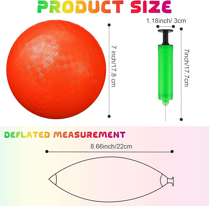 Vinsot 12 Pack 8.5 Inch Playground Balls Kickball Bulk, Bouncy Balls for Kids Inflatable Bouncing Handball with Hand Pump for Indoor Outdoor Games(Mixed Color)
