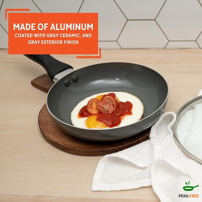 IMUSA 7 Inch Chef Cera Aluminum Ceramic Fry Pan with Glass Lid, Gray | Ceramic Nonstick Coating, Glass Lid with Cool-Touch Handle, Ideal for Pan-Frying, Great for Everyday Home Cooking