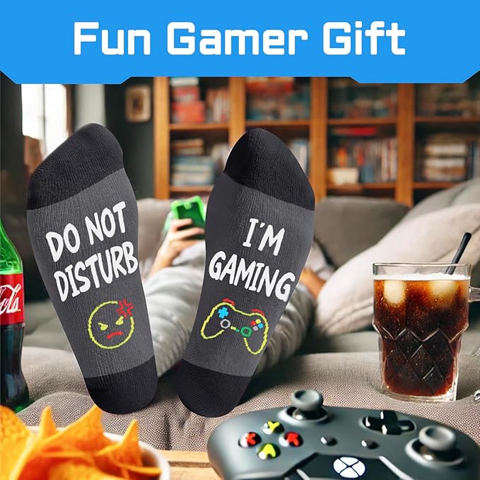 Gamer Gifts for Men - Gamer Stocking Stuffers for Teen Boys, Video Game Socks with Greeting Card and Keychain