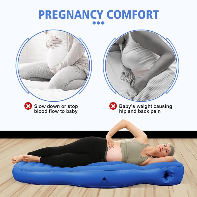 Inflatable Pregnancy Pillow with Hole - Pregnancy Blow Up Mattress, Maternity Pillow Inflatable for Prone Sleeping Includes Electric Pump, Relieves Back/Hip Pain, Blue