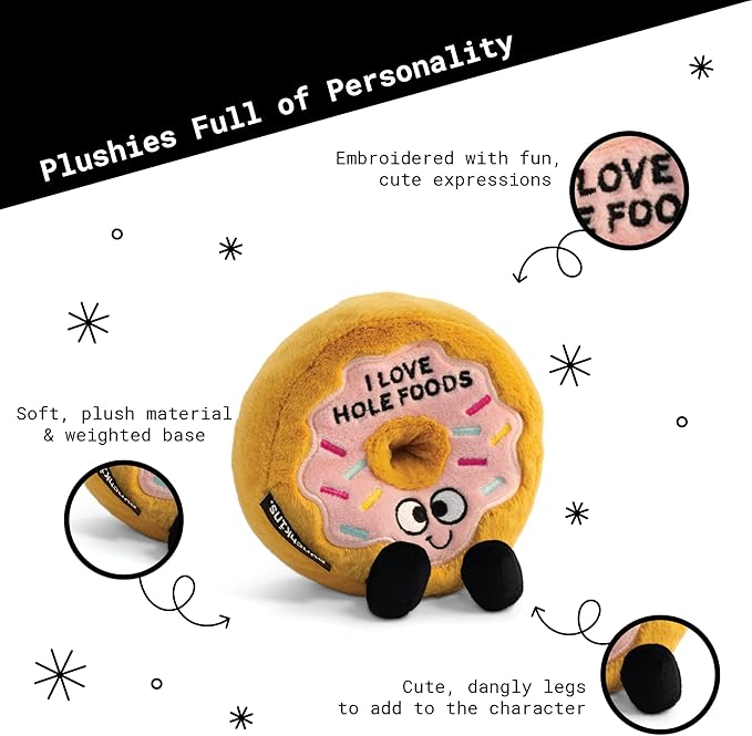 Donut Plushie - I Love Hole Foods Punny Donut Plush, Cute Food Plushie Gift for Kids