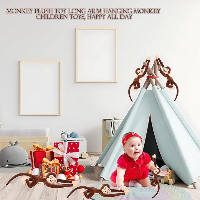 CHELEI2019 35.4" Hanging Monkey Stuffed Animals with Long Arm,Monkey Plush Curtain Toy,Brown