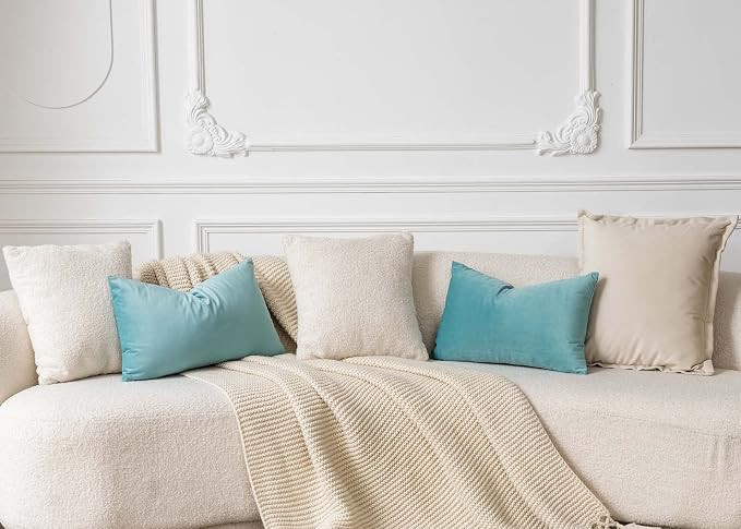 12x20 Lumbar Throw Pillow Covers Set of 2 for Couch Bed Sofa,Teal Green | Decorative Soft Velvet Cushion Covers with Invisible Zipper for Living Room Bedroom Home Decor Christmas