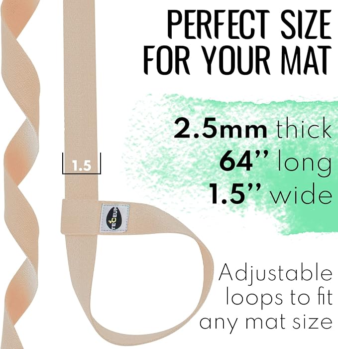 TECEUM Yoga Mat Strap – Extra Soft & Thick Cotton Carrier for All Mats | Adjustable Skin-friendly & Non-Slip Mat Holder Sling in 30+ Colors [Mat Not Included]