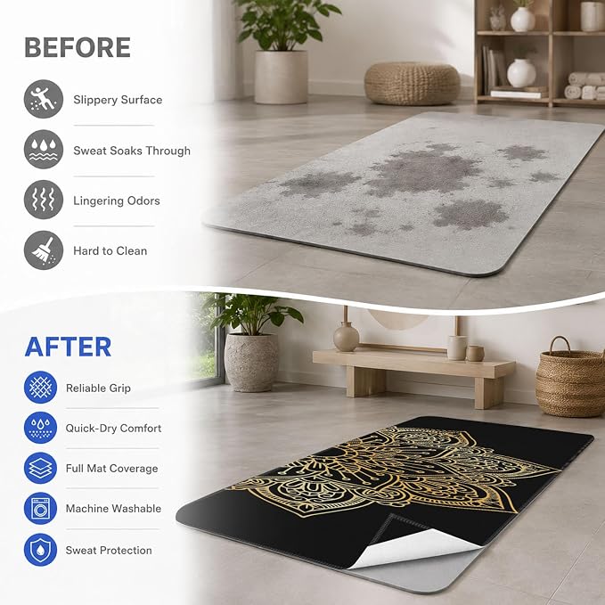 Yoga Mat Towel, Hot Yoga Non Slip with 4 Corner Pockets, 70 x 26 in | Soft Absorbent Microfiber With Four Corner Pockets, Fits Over Yoga Mats For Hot Yoga, Pilates, Gym, And Travel