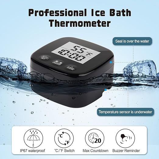 Ice Bath Thermometer - Floating Water Temperature Gauge with Timer