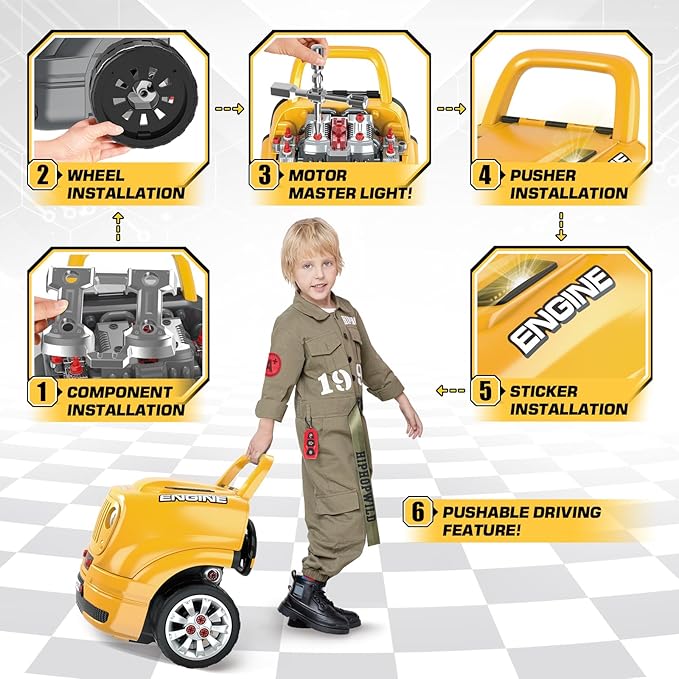 SpringFlower Toys Gifts for 3 4 5 6 7 8 Years Old Boys, Large Truck Engine, Mechanic Repair Set for Kids, Big Truck Builder Kit, Take Apart Motor Vehicle Play Car Service Station, for Kids