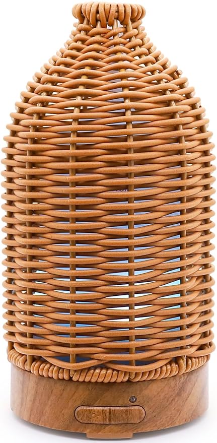 VICTORIA AROMA Essential Oil Diffuser - Multifunction Aromatherapy Diffuser 7 LED Color Changing Light 100ML Rattan Diffuser Easy to Clean Suitable for Home,Office (Tan)
