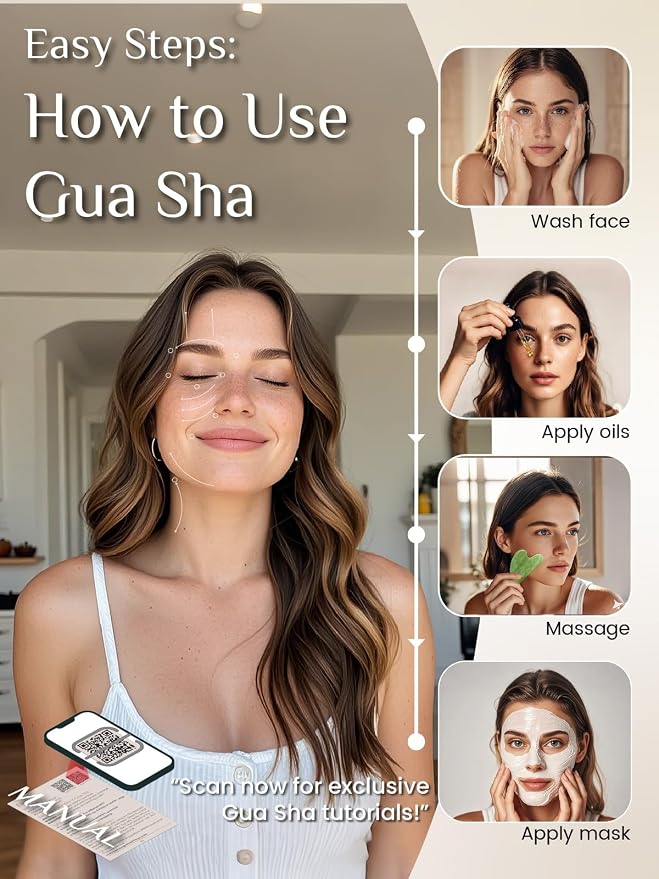 Rena Chris Gua Sha Facial Tools: Natural Jade Stone Guasha Tool for Face Acupuncture Therapy, Facial Massager for Jawline Sculpting and Puffiness Reducing (Mint Green)