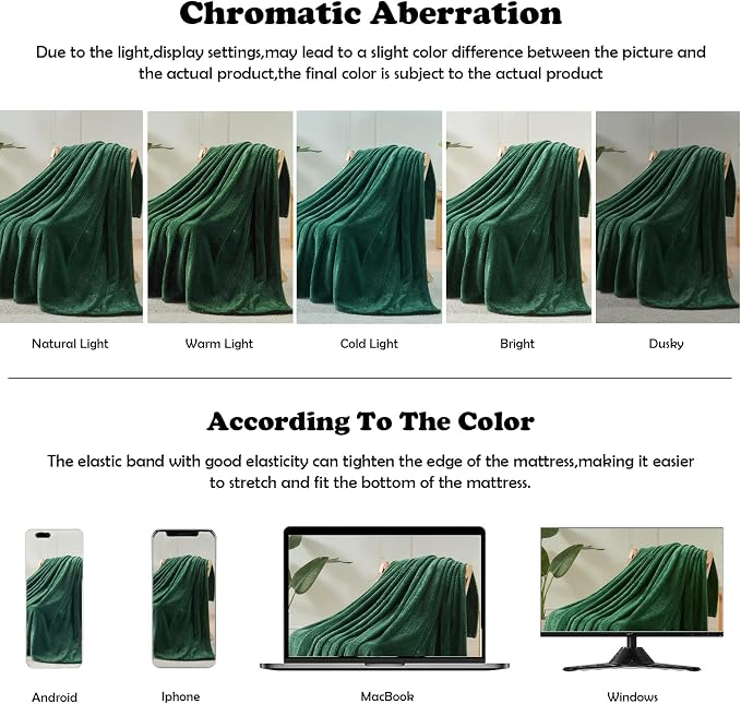 NEWCOSPLAY Fleece Leaves Pattern King Blanket, Dark Green, 90"x110" | Super Soft Throw Blanket, Lightweight Cozy Bed Sofa Blanket, Premium Silky Flannel Fleece, Travel Blanket for All Season Use