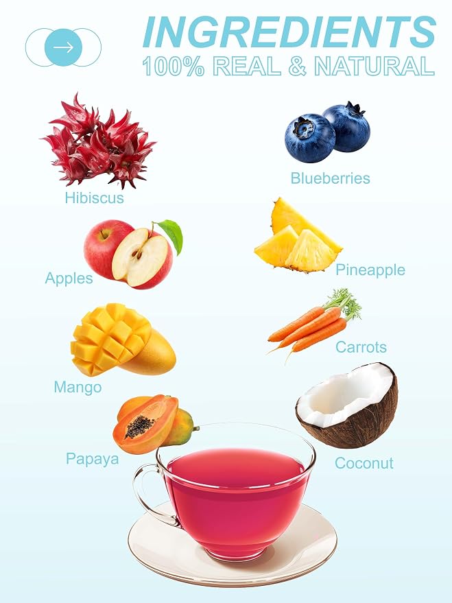 TeeLux Mango Pineapple Fruit Tea, Hibiscus Blend with Apple, Blueberry & Coconut, Sweet & Tarty Taste, Caffeine Free, Hot or Iced, 3.5 oz