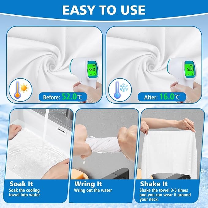 24 Pack Cooling Towels Bulk for Neck and Face 40"x12" Ice Cooling Sweat Rags Microfiber Soft Breathable Soft Chilly Towel for Yoga Golf Sport Running