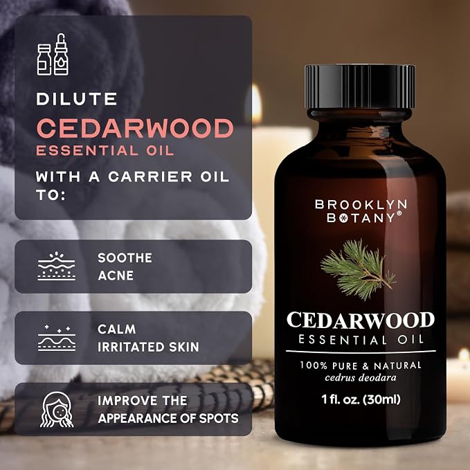 Brooklyn Botany Cedarwood Essential Oil - 100% Pure and Natural - Premium Grade Oil with Dropper - for Aromatherapy and Diffuser - 1 Fl Oz