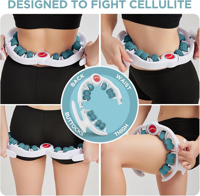 Cellulite Massage Tool, Anti-Cellulite Roller- Lymphatic Drainage Massager - Muscle Roller, Deep Fascia Massage, Dimpled Skin Removal, Legs/Thighs/Buttocks, Smooth Skin (14 Wheel - Green)
