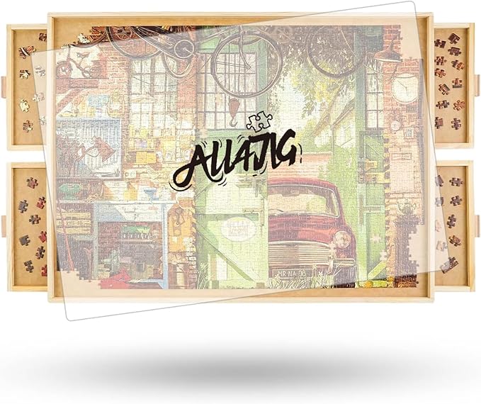ALL4JIG 2000 Piece Rotating Puzzle Board with 4 Drawers and Cover, 28.5"x40.1"Portable Wooden Jigsaw Puzzle Table for Adults Portable, Lazy Susan Spinning Boards Birthday Gift for mom