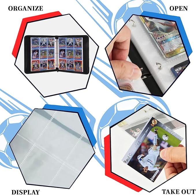 Football Card Binder,Sports Card Binder with Card Display Design,900 Pockets Premium Card Ablums with Sports Pattern Wristband Fit for Football Cards 2025-2026