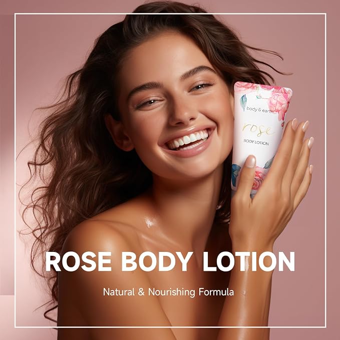 Bath and Body Gift Set for Women, Body & Earth 5 Pcs Rose Spa Gifts for Women, Self Care Kit, Lotion Set for Her, Birthday, Christmas Presents for Mom, Wife, girlfriend