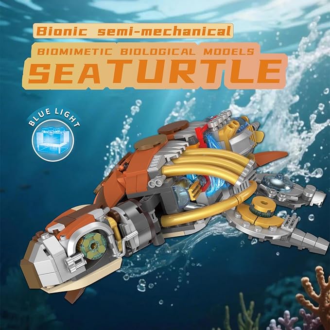 Mechanical Turtle Building Set with Lights, Rotatable Link Components & Display Stand, STEM Building Set for Boys and Girls 8-14, Home Office Decor for Adults, Mechanical Enthusiasts（659PCS）