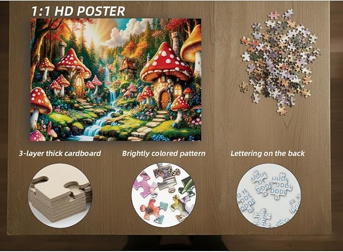 1000 Pieces Jigsaw Puzzles for Adults, Magic Series - Premium Fantasy Art & Seamless Interlock, Challenging Brain Teaser, Large 28" x 20", Great Gift Idea & Home Decor（Mushroom House）