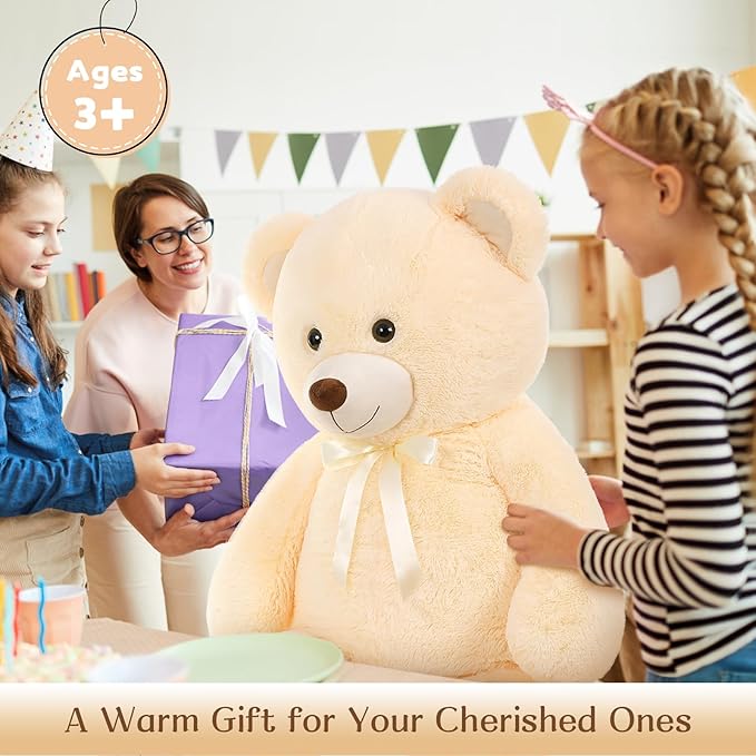 MorisMos Giant Teddy Bear, Life Size 51in Large Cuddly Plush for Baby Shower, Birthday, Valentine (Cream)