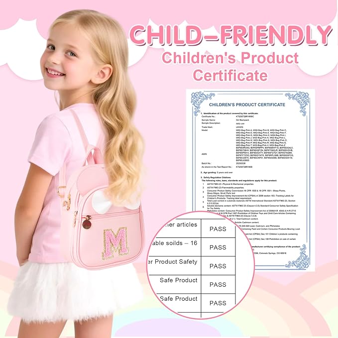 Personalized Toddler Backpack for Girls 3–10, Cute Mini Bowknot Mouse-Ear Toddler Bookbag Crossbody Purse, Small Daypack Wallet Set, Initial Birthday Gift, Trendy Little Kids/Teen Bag(Pink,M)