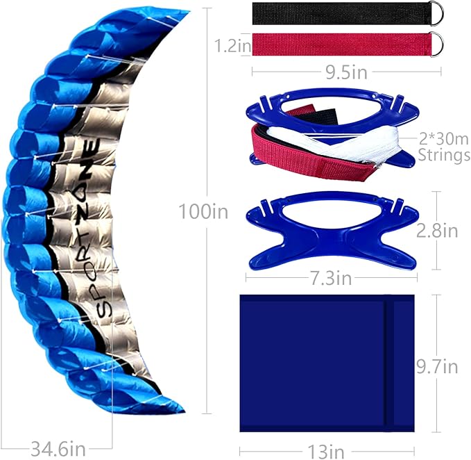 HENGDA KITE 2.5m Dual Line Stunt Parafoil Kites Soft Stunt Kite for Beach Blue with Flying Tool