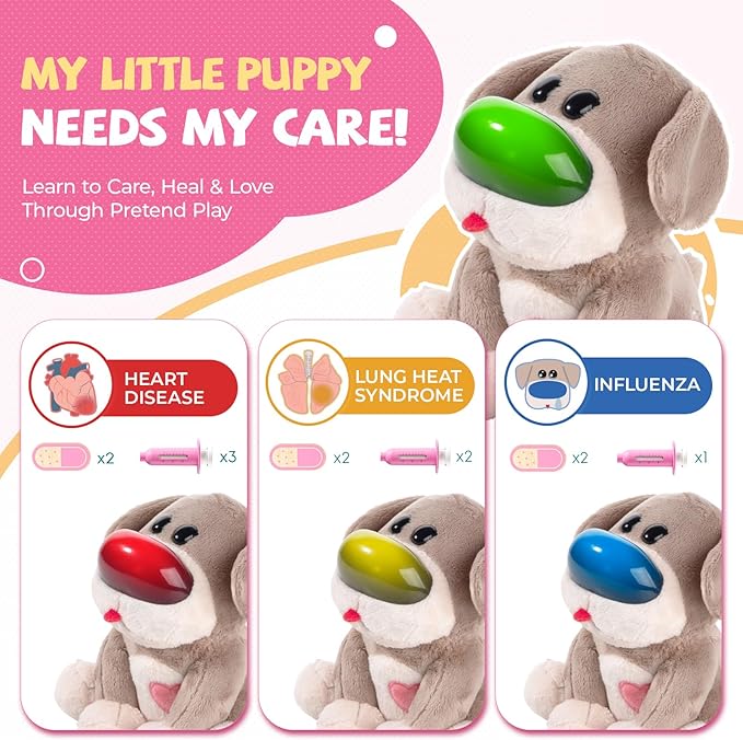 Interactive Vet Play Set, Toy Veterinarian Kit for Kids,Pretend Pet Doctor Set with Electronic Dog and Dress Up Costume Playset for Toddler Girls 3-5 Gifts