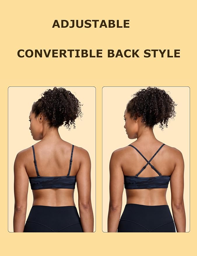 Oalka V Neck Sports Bra for Women Adjustable Padded Thin Straps Wireless Yoga Bras